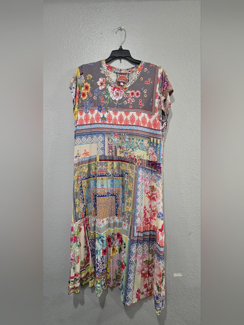 JOHNNY WAS Anika Patchwork Floral Tea Length Dress Sz Large